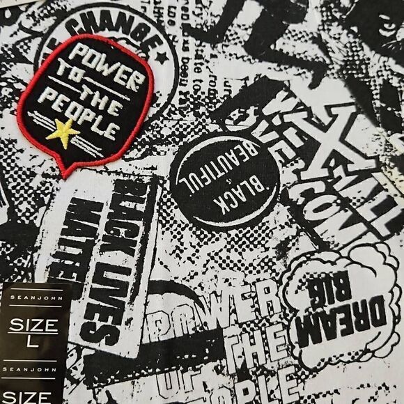 Sean John Short Sleeve Newspaper Graphic Tee Bright White Large - Picture 7 of 12